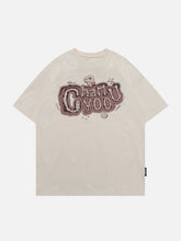 T-Shirt mit Totenkopf- und Buchstaben-Motiv aus Schaumstoff
